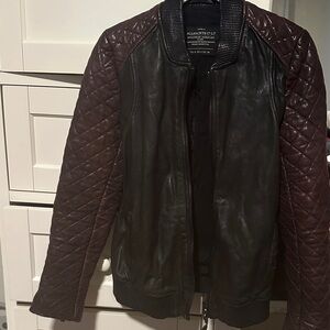 All Saints Black and Burgundy Leather Jacket